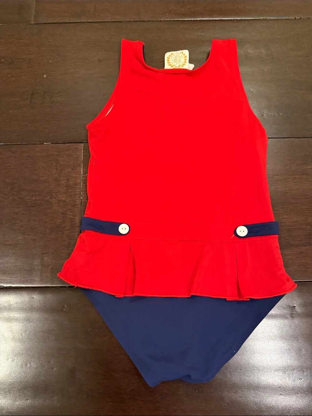 The Beaufort Bonnet Company Red & Navy Peplum One-Piece Swimsuit - Kids